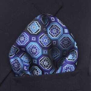 Gascoigne Pocket Square Blue Purple Black White Fancy Geometric Men's